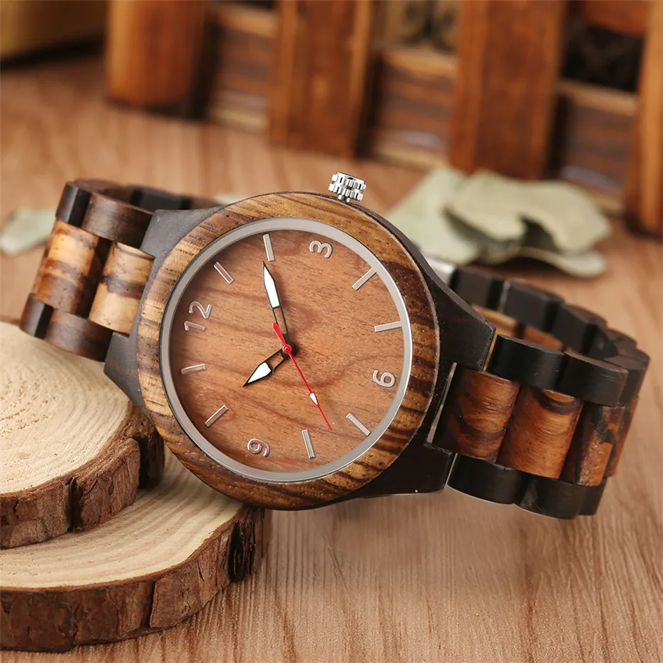 Luxury Ebony Wooden Watch Men\'s Watches Quartz Timepiece Silver Arabic Numbers Display Casual Men Clock reloj masculino