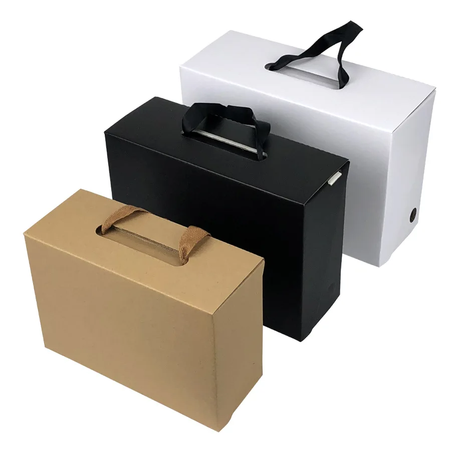 50Pcs/Lot White/Black Kraft Paper Gift Box Children\'s shoe box Portable Case Women men shoe box 4 Size Custom logo