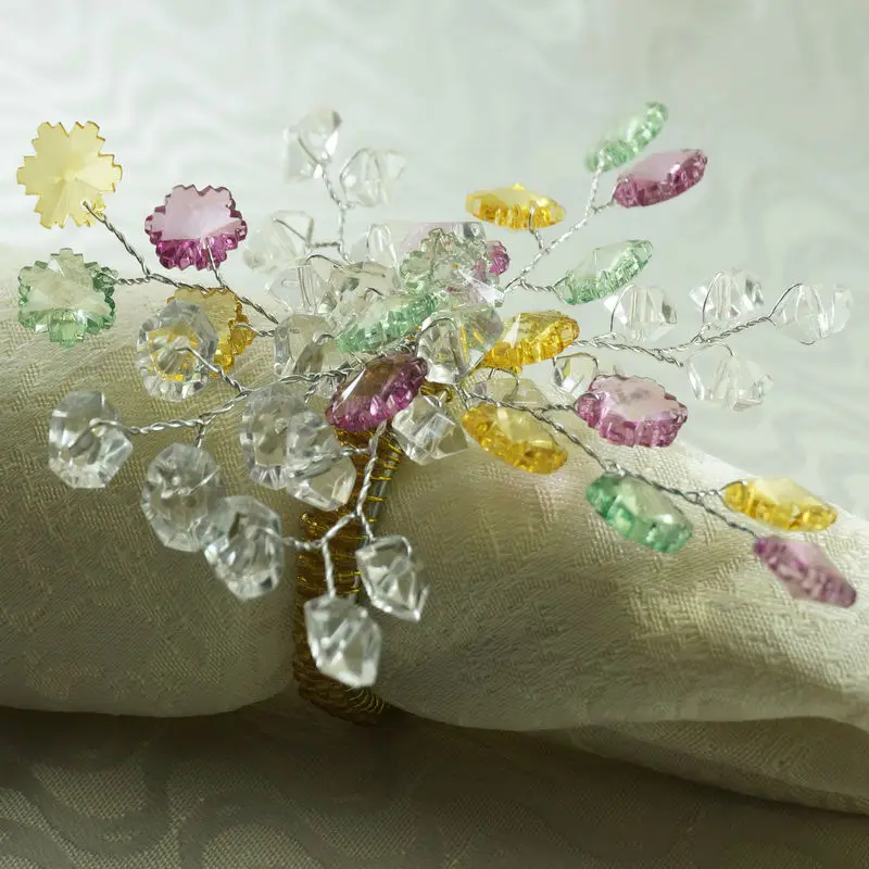 Qn16022502 Napkin Ring Napkin Crystal Flower With Glass Bead, Decoration 10 Pcs