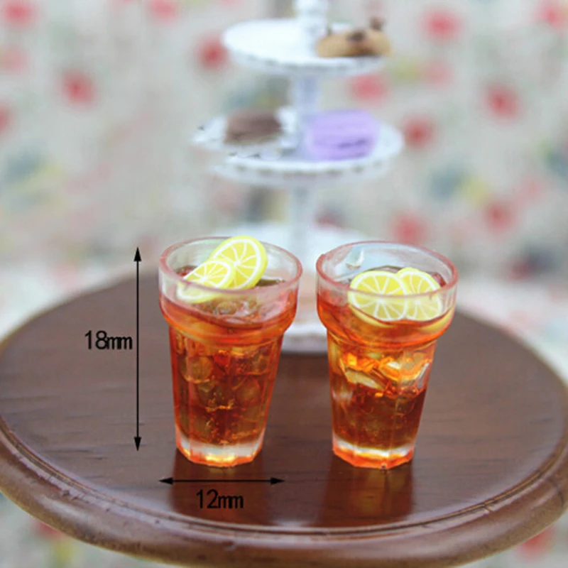 2pcs Cups Toy Mini Decoration Gifts 1:12 Resin Dollhouse Mini Lemon Milk Tea Water Cup Miniature Dollhouse Accessories