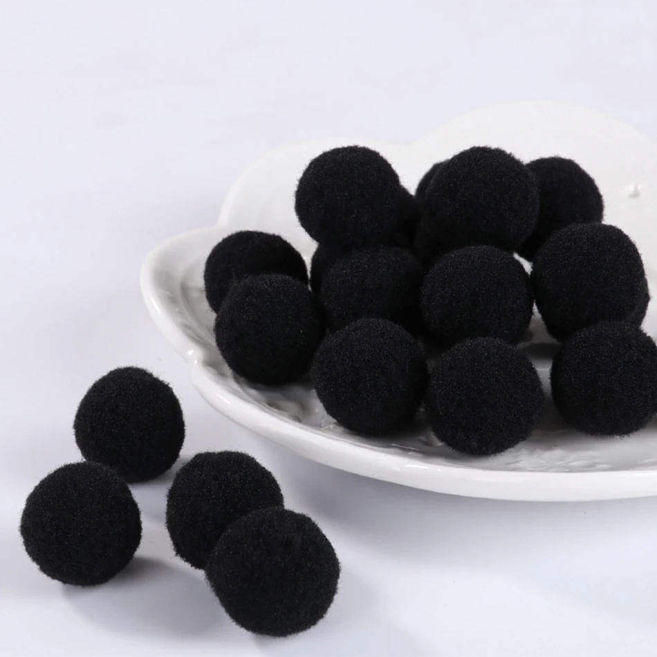 100Pcs/Bag 25mm Black Pompom Craft DIY Soft Pom Poms Fur Balls Wedding Decor Diy Material Early Learning Creative Hair Pompon