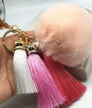 100pcs/lot fedex fast  woman tassel keychain Car Key Ring Pendant Fur Ball Key ring candy color tassel key ring