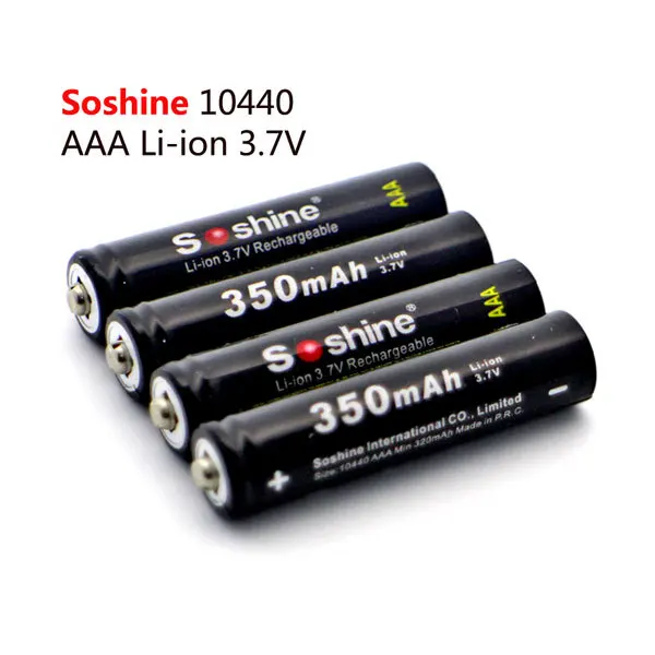 4pcs 100% Original Soshine 10440 AAA 350mAh 3.7V Rechargeable Li-ion Battery with Battery Box