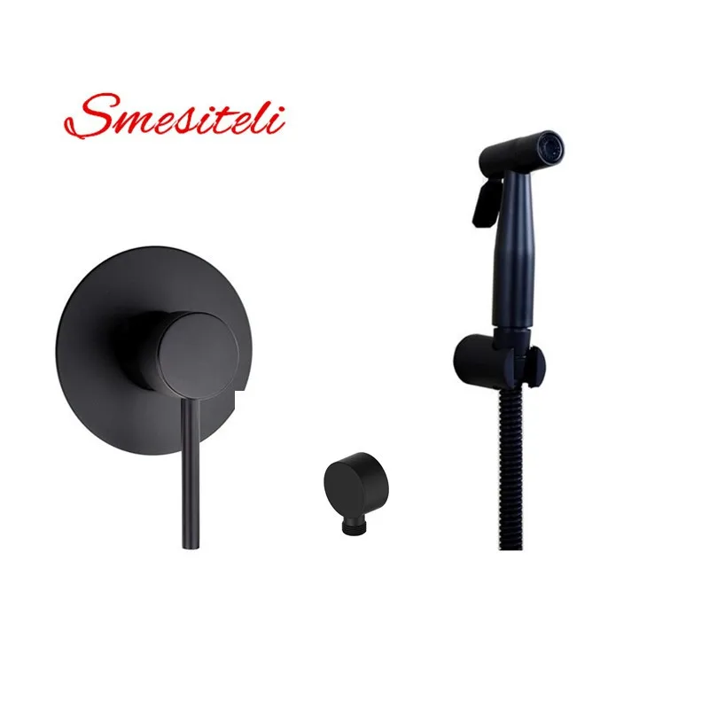 Smesiteli High-Grade Round Style 10YrWarranty Matte Black SUS304 Hot & Cold Handheld Bidet Sprayer With Brass Mixer Valve Holder