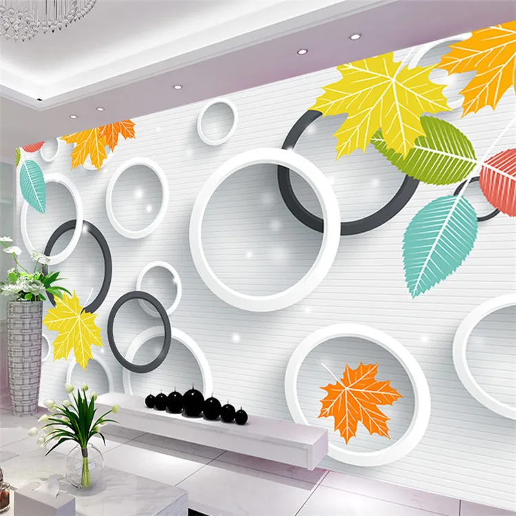 

Custom 3D Photo Wallpaper 3D Circles Leaves Modern Simple Art Living Room TV Backdrop Wall Paper Mural Painting Papel De Parede