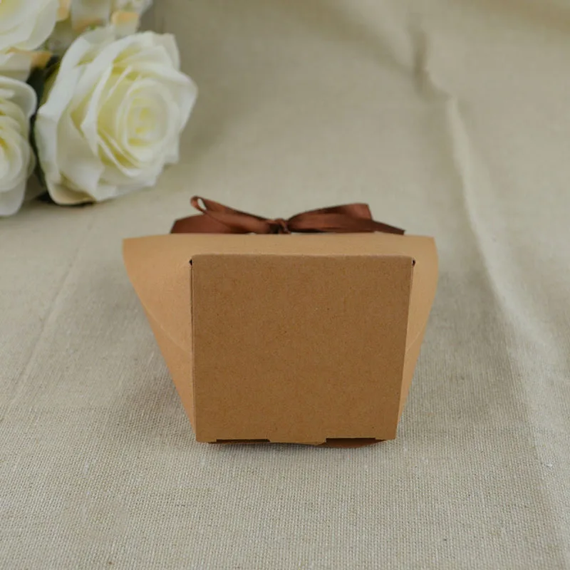 25/50pcs Blank Kraft Paper Bag White Black Candy Bag Wedding Favor Gift Box Package Birthday Party Decoration Bag With Ribbon