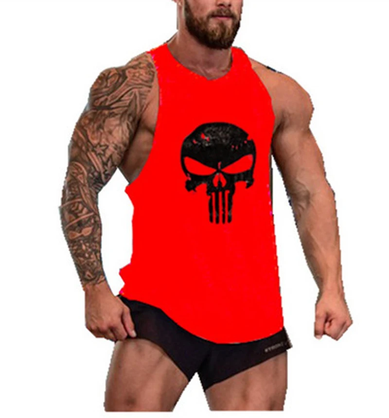 Skull Printed Bodybuilding Fitness Stringers Shirt Men Tank Top Running Vest Undershirt  Gym Sport Tank Top