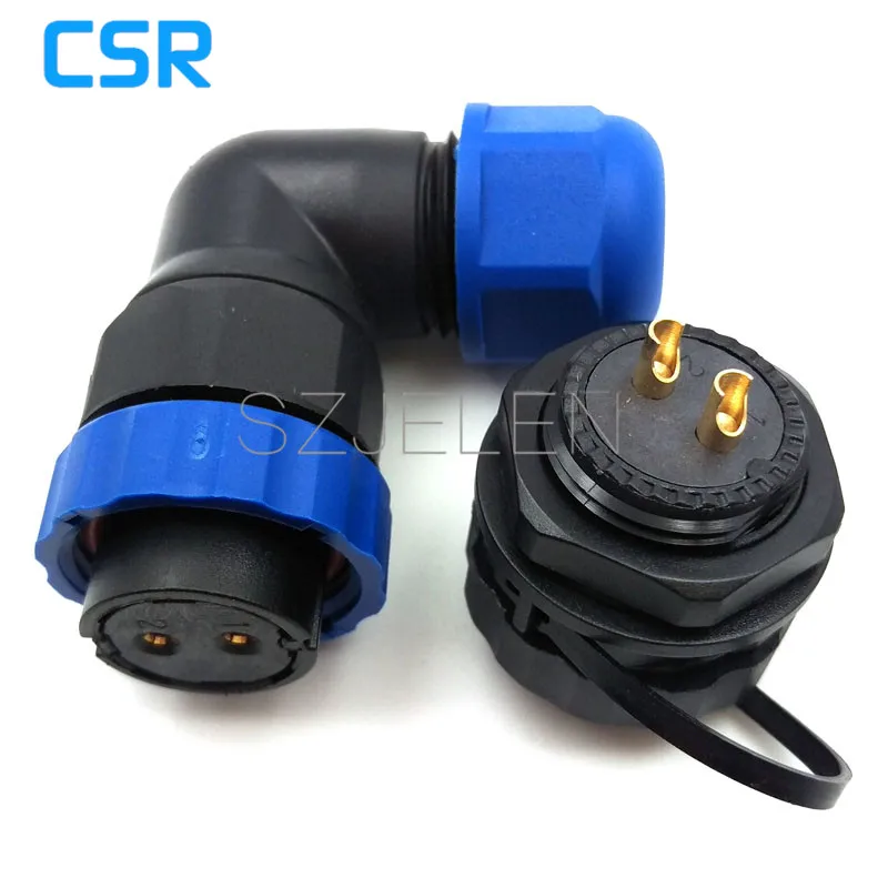 

SD20TA-ZM, 90 degree elbow waterproof connector 2 pin,IP67, 2-pin female connector, 2-pin male socket, Power cable connector