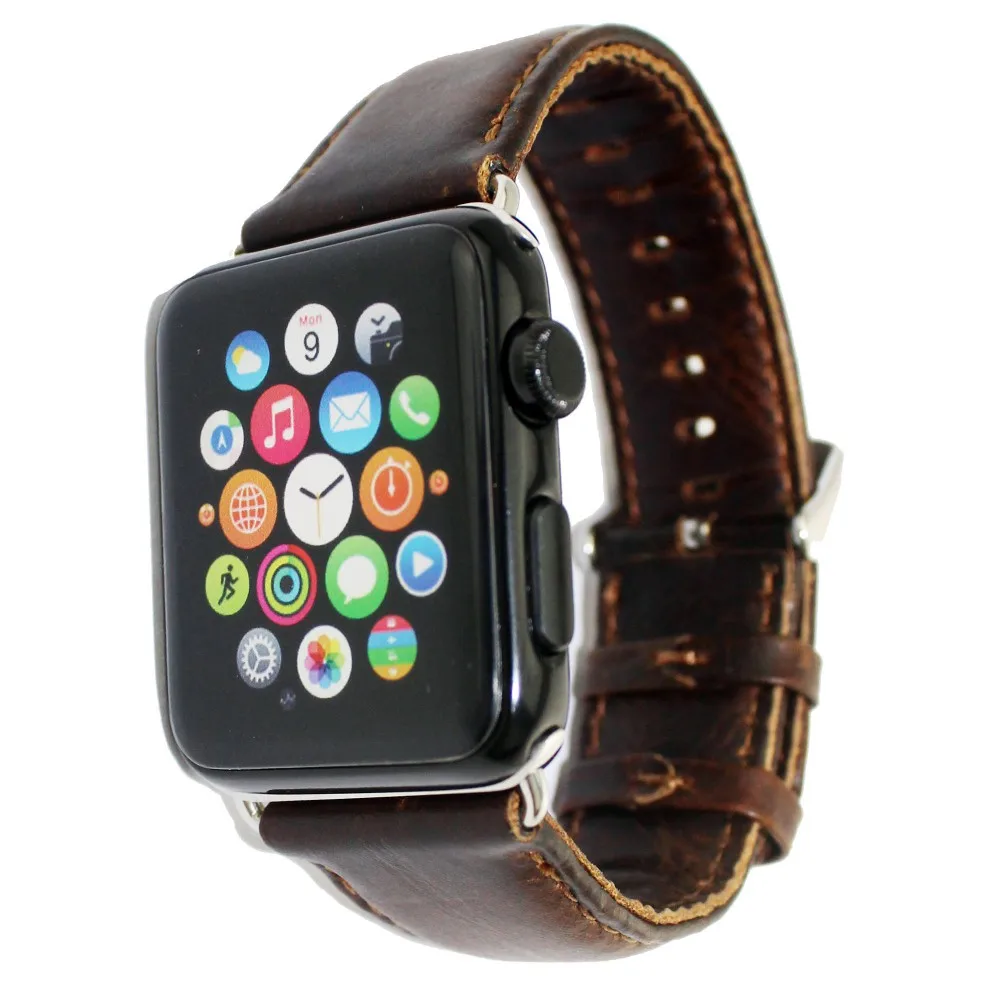 Correa de cuero genuino para Apple Watch, correa de repuesto para iWatch Series 8, 7, 6, 5, 4 SE, 42mm, 38mm, 40mm, 44mm, 41mm, 45mm