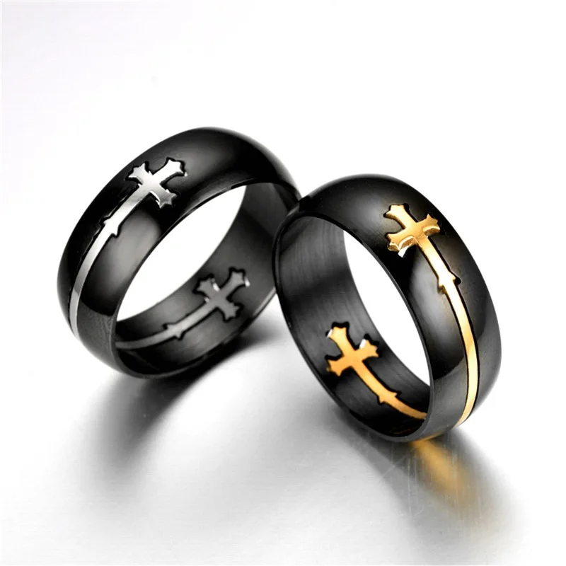 Knight Templar Cross Rings Black Punk Crusaders Band Rings for Mens Promise Jewelry Anel Dropshipping