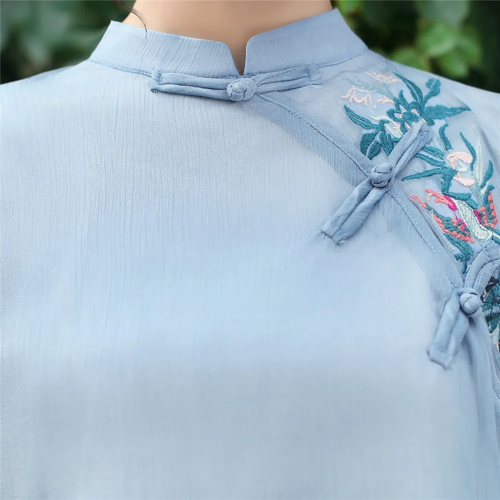 Shanghai Story-Blusa de cuello mandarín para mujer, camisa tradicional china, cheongsam, Hanfu, manga 3/4