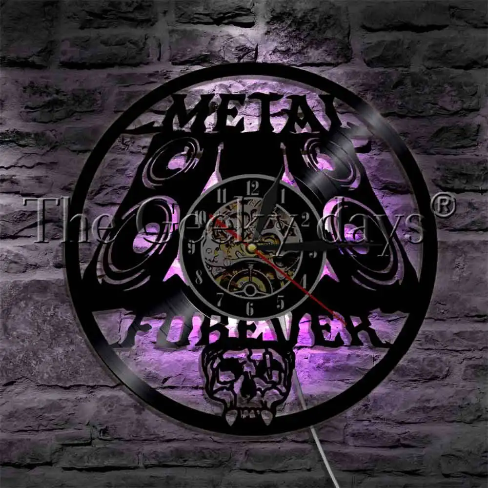 Heavy Metal Music Skull Wall Light Rock Music Band Group Night Club Decorative Lighting Vinyl Record Wall Clock