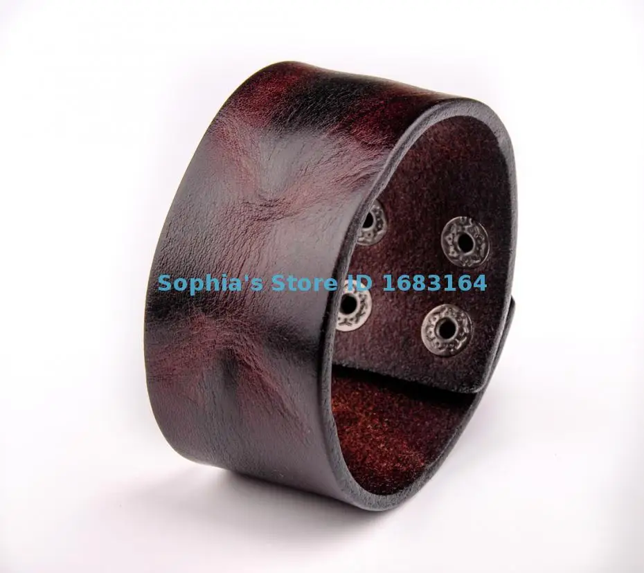 HD01 Black /Brown Cool Vintage Retro Mens Surfer Plain 3.8 cm Wide Biker Punk Leather Bracelet Wristband Wide Cuff 7.5~8.25\