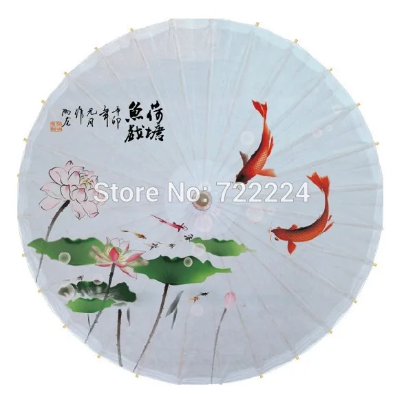 

Free shipping dia 84cm chinese handmade craft oiled paper umbrella lotus with fish waterproof parasol dance props umbrella