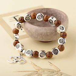 8mm Natural Wood Buddha Bracelet Men Handmade Charms OM Beads Yoga Chakra Mala Prayer Bracelet Meditation Jewelry pulsera