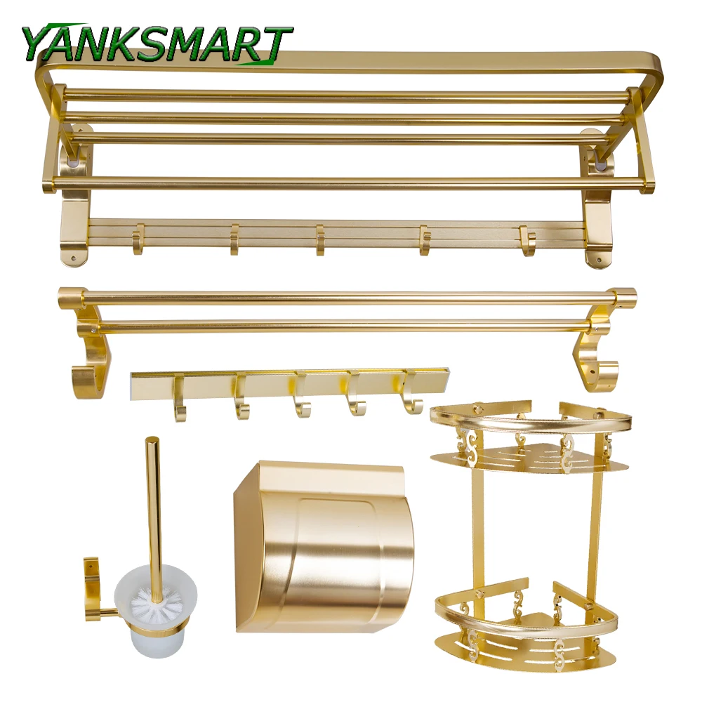 

YANKSMART New Good Space Aluminium Alloy Bathroom Shelf & Paper Holder & Toilet Holder & Clothes Hook Bath Hardware Accessories