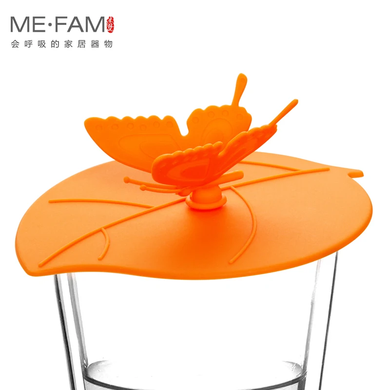 ME.FAM Fashion Colorful Lovely 3D Butterfly + Leaves Silicone Cup Cover 10.5 cm Dustproof Seal Lid Glass Ceramic Plastic Mug Cap