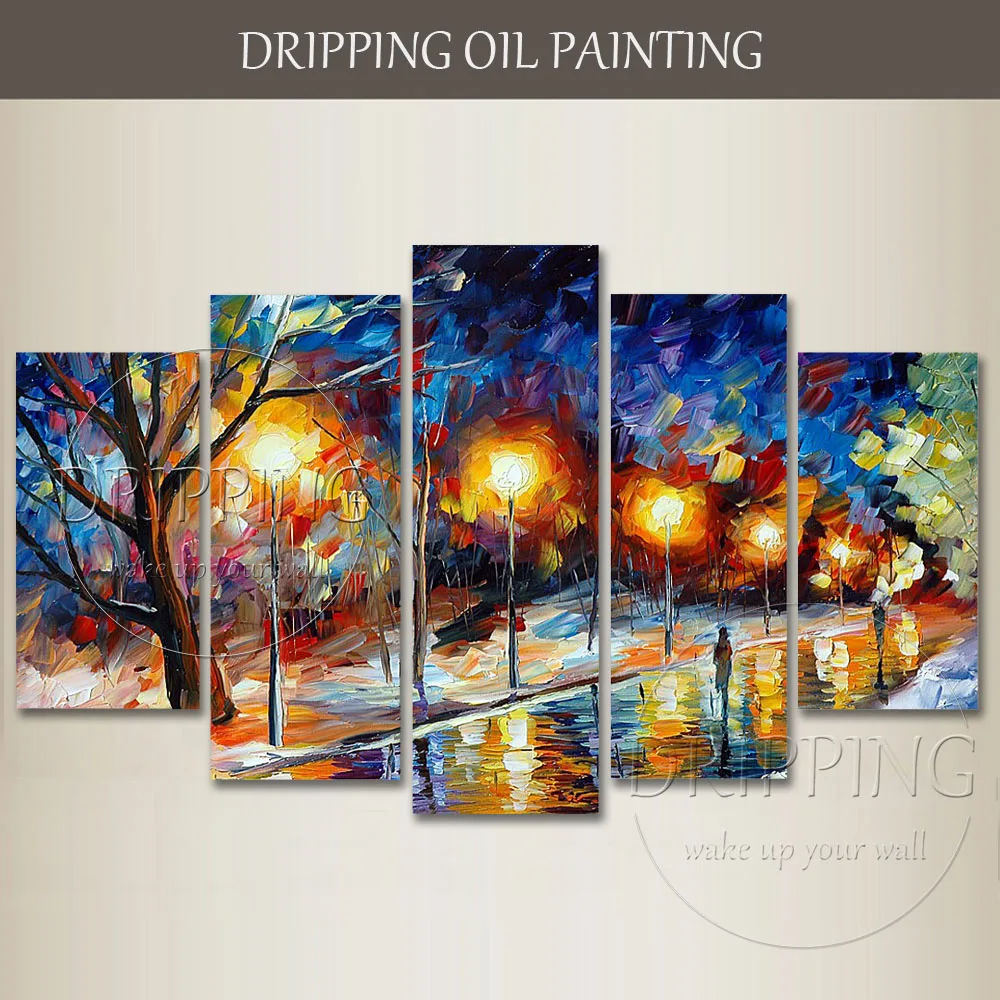 

Hand-painted High Quality Abstract Landscape Oil Painting Colorful Knife Painting 5 Pieces Group Snow Landscape Oil Painting