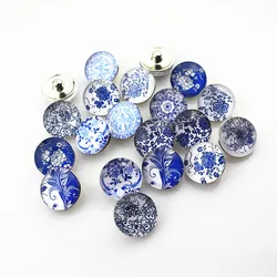 50pcs/lot Mix Glass Blue and white porcelain Snap Buttons Diy 18mm Snap Jewelry Pendants Bracelet&Bangles Snaps Necklace Charms