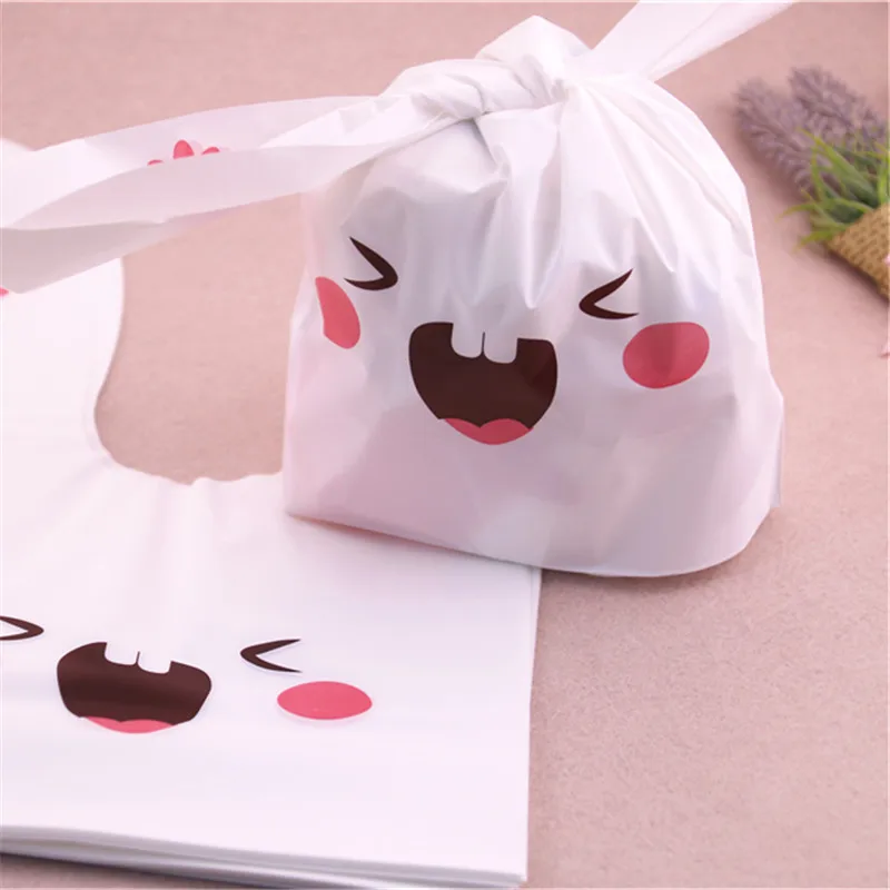 Wholesale 50pcs/lot 20x33cm Lovely Rabbit Ear Cookie Bags Large Plastic Wedding Candy Bags Favor Christmas Packaging