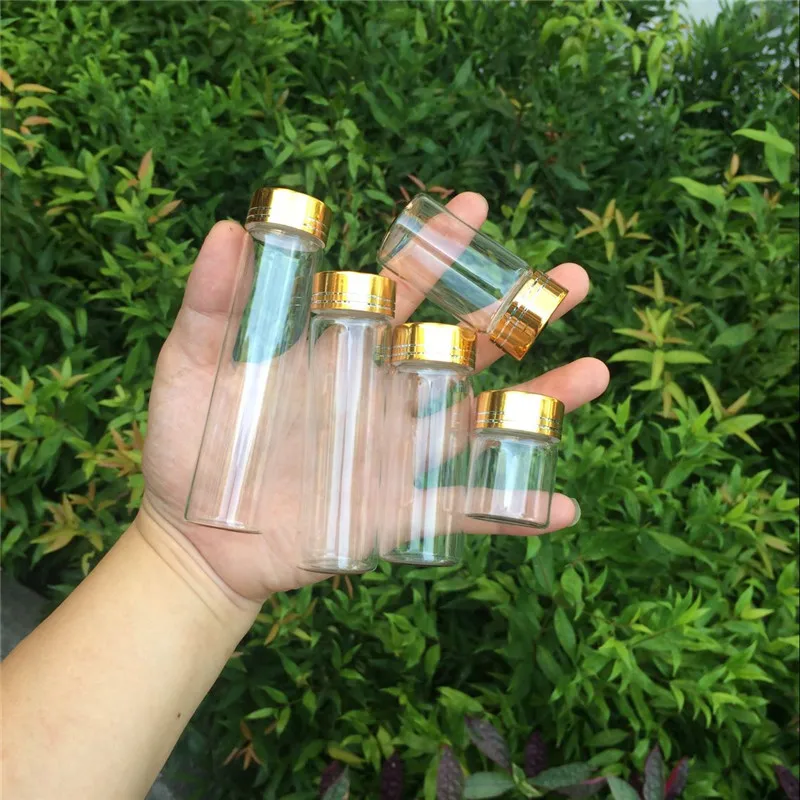 Jars Containers Glass Bottles Aluminium Gold Screw Cap Empty Glass Bottles 15ml 25ml 40ml 50ml 60ml 50pcs