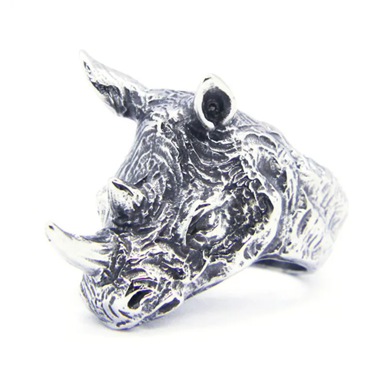 Golden Silver Color Rhinoceros Head Ring 316L Stainless Steel Jewelry Punk Style Animal Ring