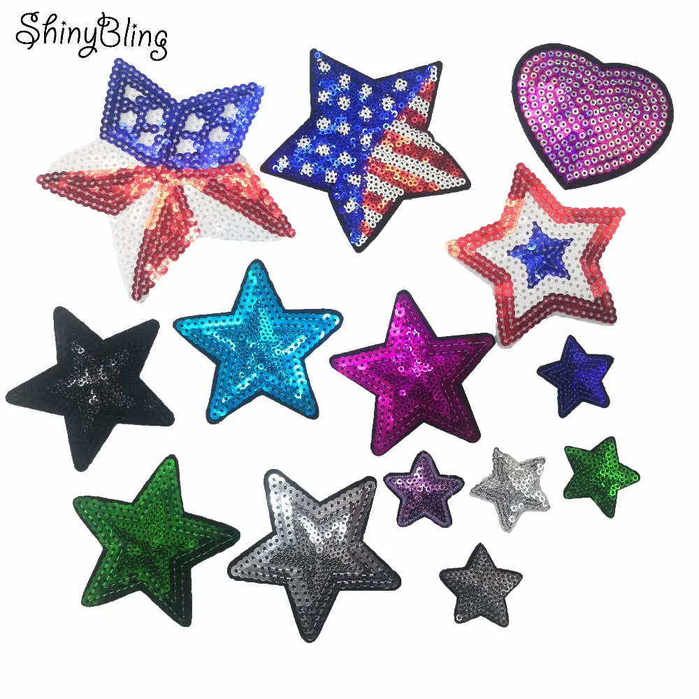 1PCS Colorful Star Patch Cloth Embroidered Appliques Sew On Patches Clothes Sequins Jeans Garment Dress Accessories DIY