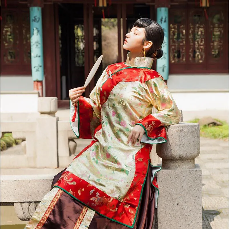 Miss Lady Performing Dresses High End Hanfu Apparel China Qing Dynasty Women's Clothes Traditional Chinese Old-fashioned Dress