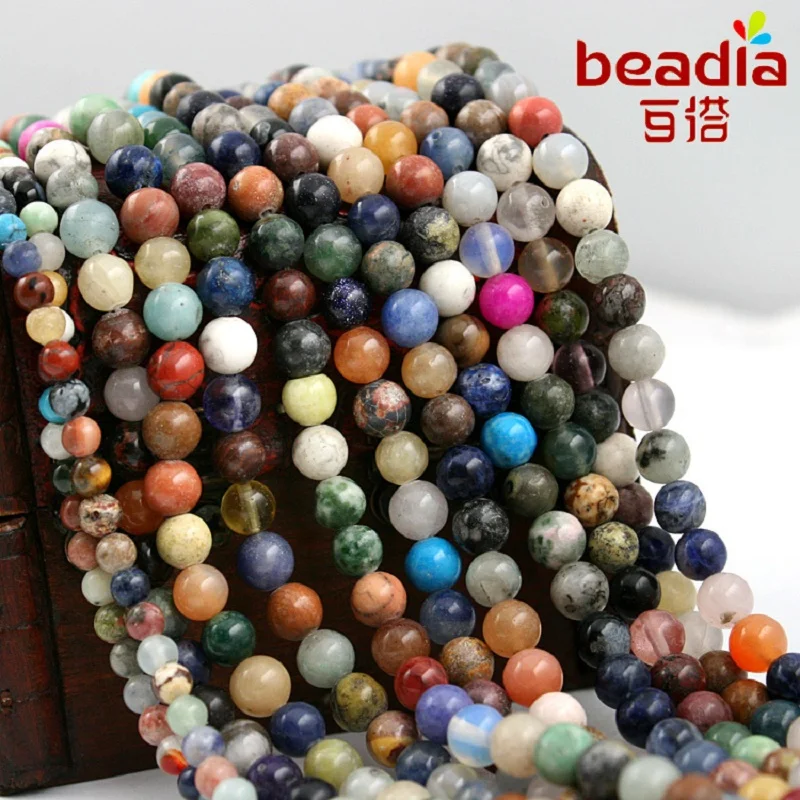 Hot selling 4mm 6mm 8mm Mix Loose Precious Natural Round ball Garment Stone Beads for DIY fashion Jewelry Findings