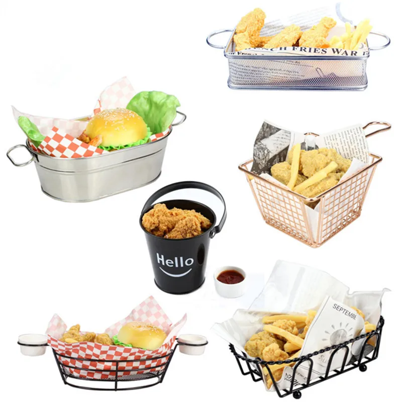 American creative tableware wrought iron snack basket French fries basket mini fried basket snack fried chicken bread basket bas