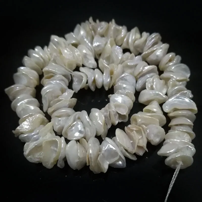 16 inches 12-13mm White Center Drilled Keshi Baroque Pearl Loose Strand