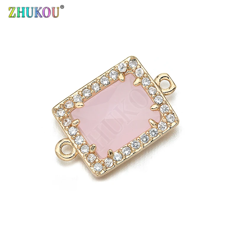 10*17mm High Quality Brass Cubic Zirconia Rectangle shape Charms Connectors DIY Jewelry Findings Making, Hole:1.0mm Model: VS296