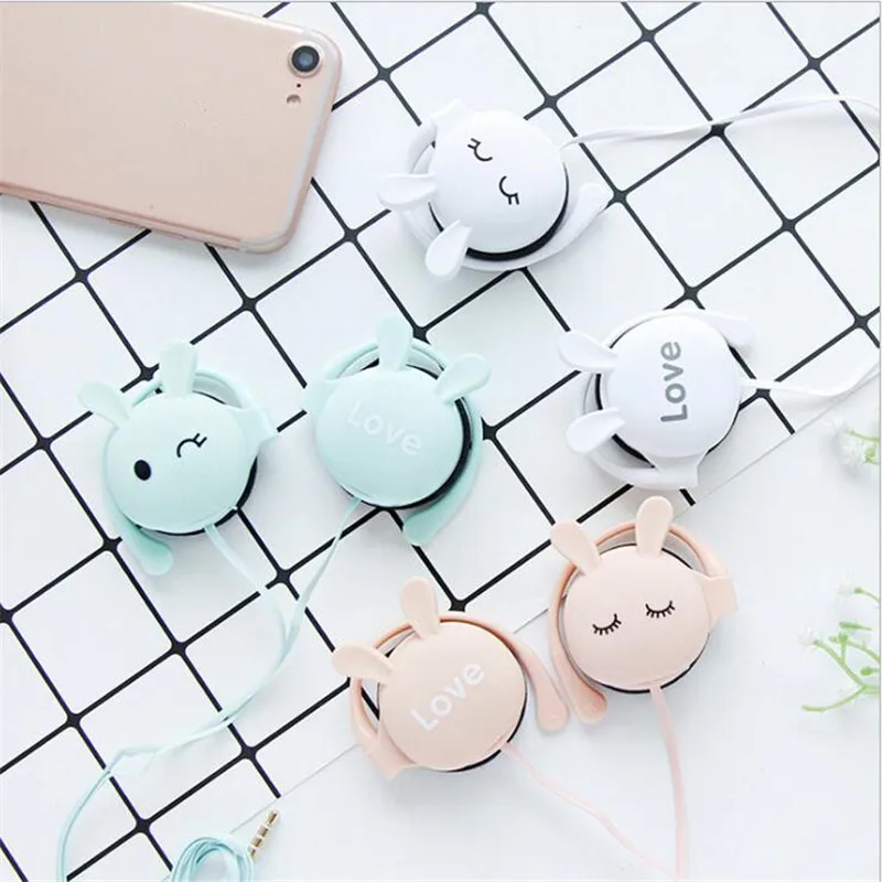 Cute Rabbit Headphones Stereo Ear Hook Sport Wired Earphones Headset With Microphone Earbud For Xiaomi MP3 Daughter Gift