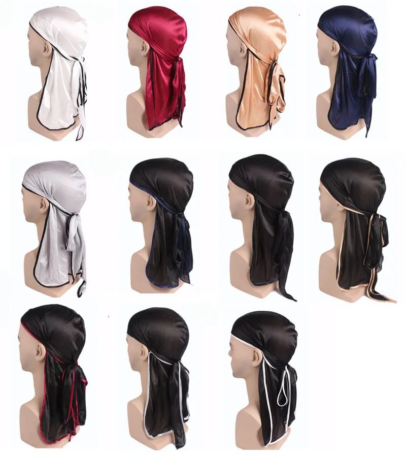 New Men's Satin Durags Biker Headwear Skull Cap Bandana Men Silky Wigs Durag Doo Rag Turban Hat Headband Pirate Hair Accessories