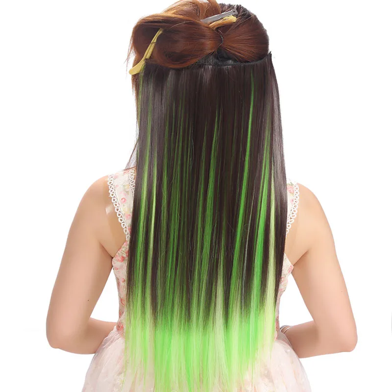 Jeedou Straight Synthetic Hair 5Clips Clip in One Piece Hair Extension Blue Brown Green Pink Highlighted Piano Color