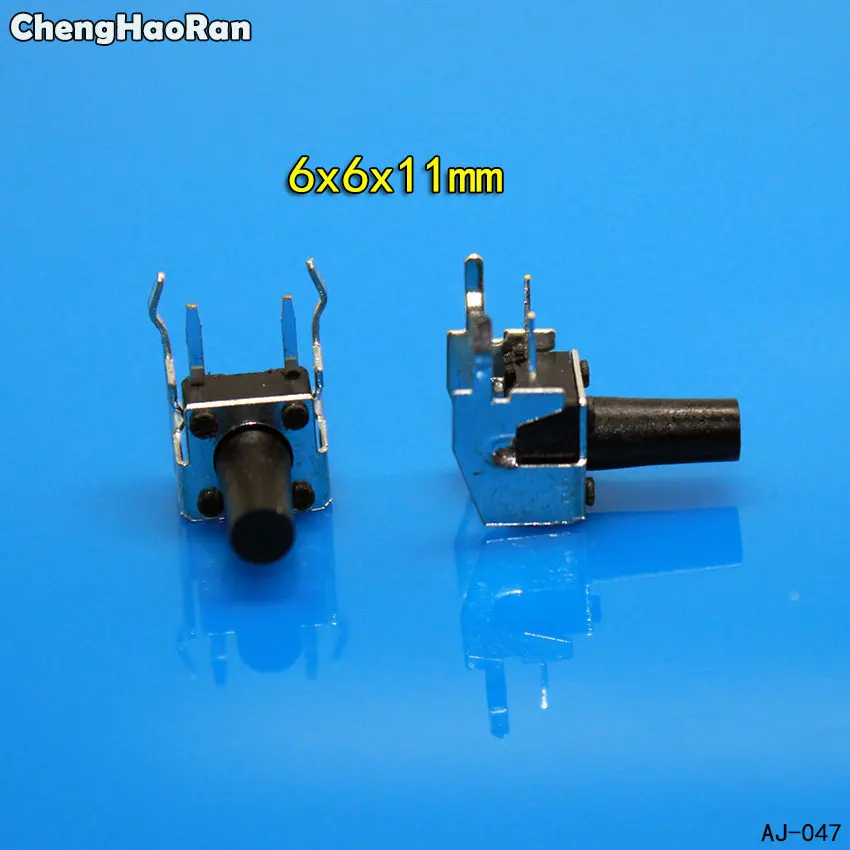 ChengHaoRan 100pcs 6*6*5/6/7/8/11mm PCB Momentary Tactile Tact Push Button Switch Right Angle 6x6x5mm With stent