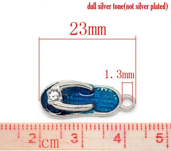 DoreenBeads 10 PCs Silver Color Enamel Flip Flops Slipper Charms Pendants 9x23mm