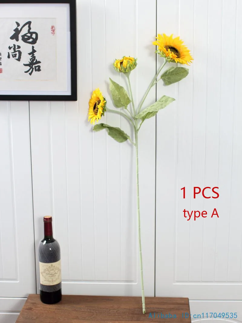 1 PCS 90 cm 3 Flower Heads Artificial Sunflower Silk Flower Home Party Decoration F411