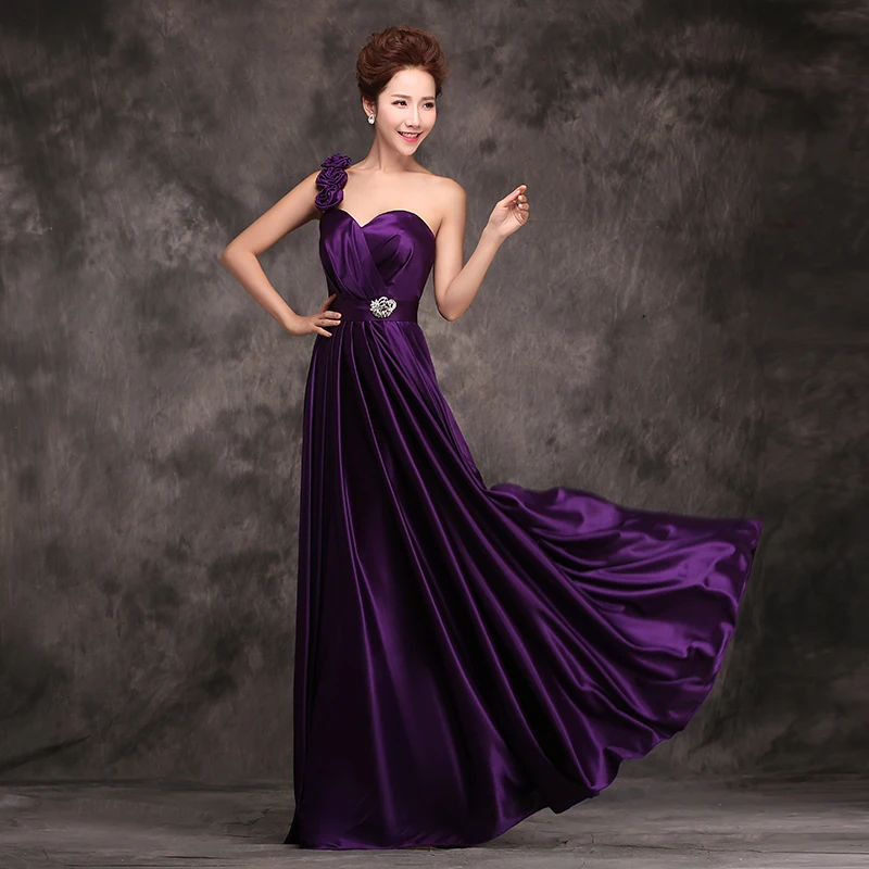 Pretty 2023 New Elegant Sweetheart Floor-Length A-Line One Shoulder Long Evening Dresses Purple Long Wedding Party Dress