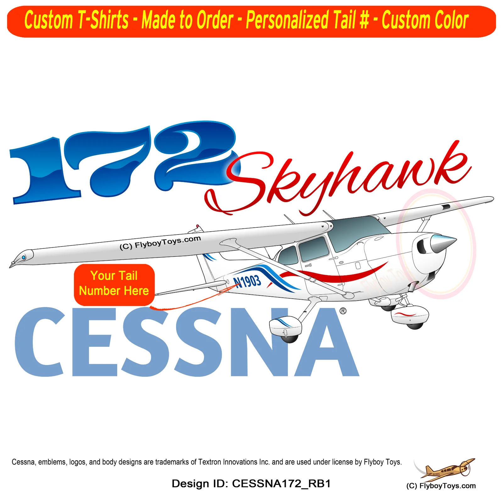 100% Cotton Print Mens Summer O-Neck Cessna 172 Skyhawk (Red/Blue) Airplane T-shirt - Personalized with Your N# Tee Shirt