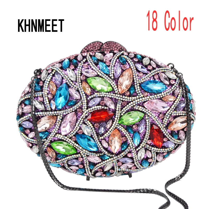 New Oval Colorful Luxury Party Crystal Bag Factory Wholesale Boutique rhinestone Clutch Purse Evening Bag banquet Handbag SC760