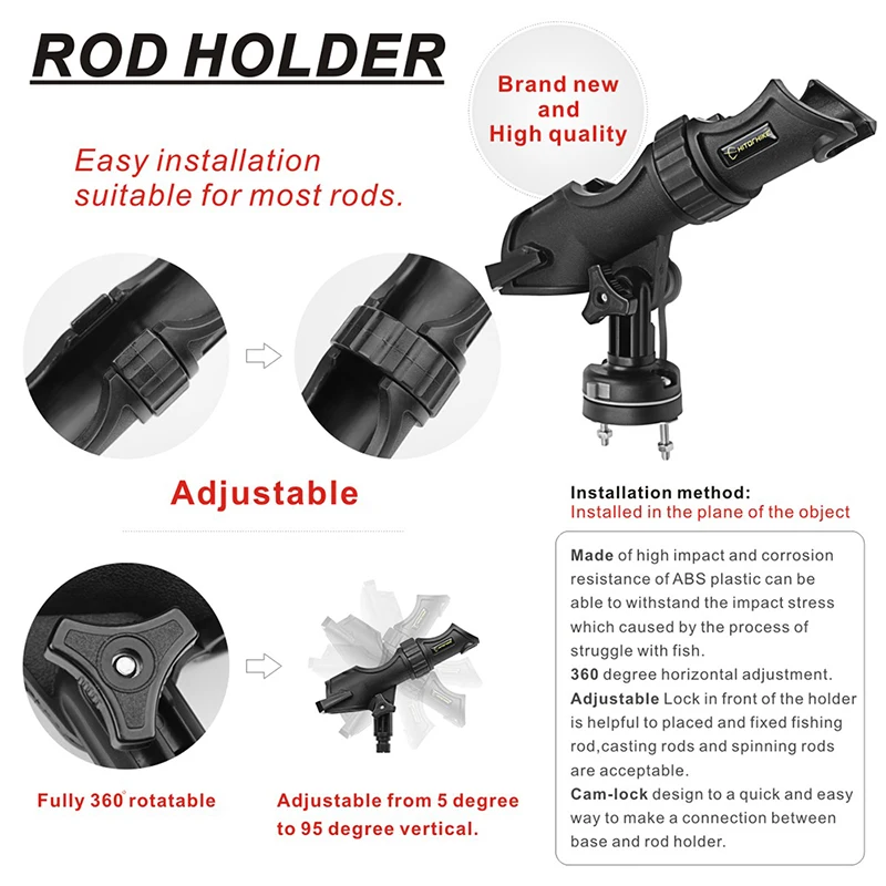 SUMMATES Fishing Tackle Accessory tool 360 Degree Adjustable Kayaks Fishing Boat Rail Side Mount Rod Holder 2018 New Arrivals