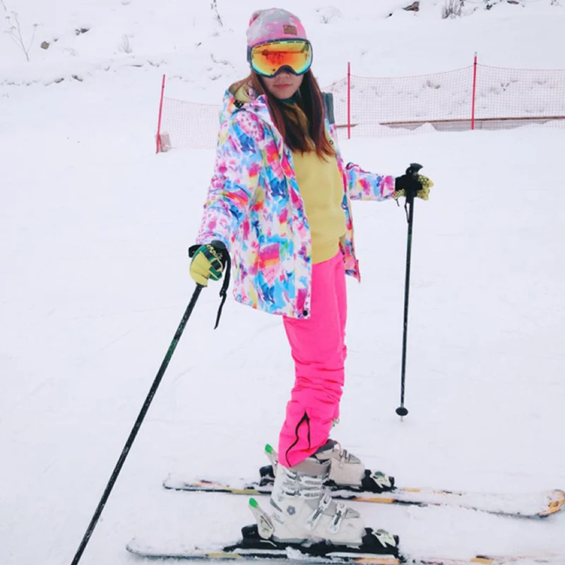 Conjunto de traje de esquí impermeable y transpirable para mujer, chaqueta y pantalones cálidos para esquí de montaña, nieve, snowboard al aire libre