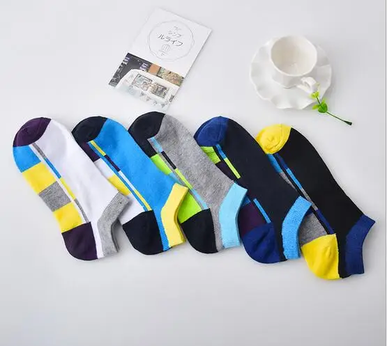 2016  Men's sock  Invisible Boat Socks Spring Summer Fashion Male ankle socks 40pcs=20 pairs/lot Mens Patchwork Plaided Meias