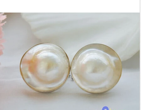 

HUGE REAL 20MM WHITE SOUTH SEA MABE PEARL EARRING 925SILVER