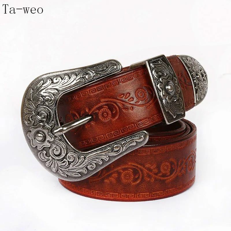 Fashion Floral Carved Genuine Leather Belts For Women,  Designer Belts Men High Quality, Women Belts Waist, 1.5'' Wide