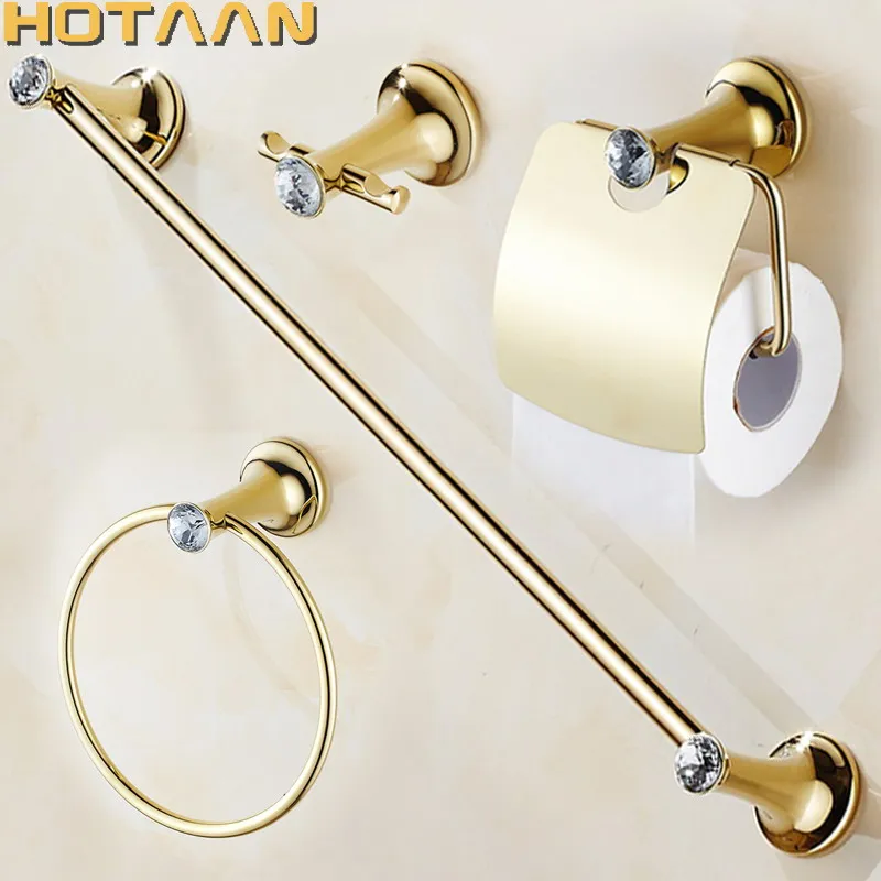 Stainless Steel Gold Color Bathroom Hardware Set Towel Rack Toilet Paper Holder Towel Bar Hook Bathroom Accessories Set Dropship