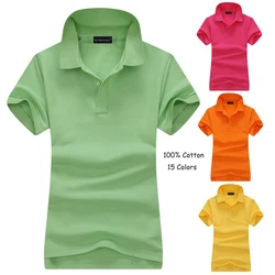 100% Cotton 2022 Summer New Womens Short Sleeve Polos Shirts Casual Solid Color Polos Femmes Fashion Lady Lapel Slim Tops