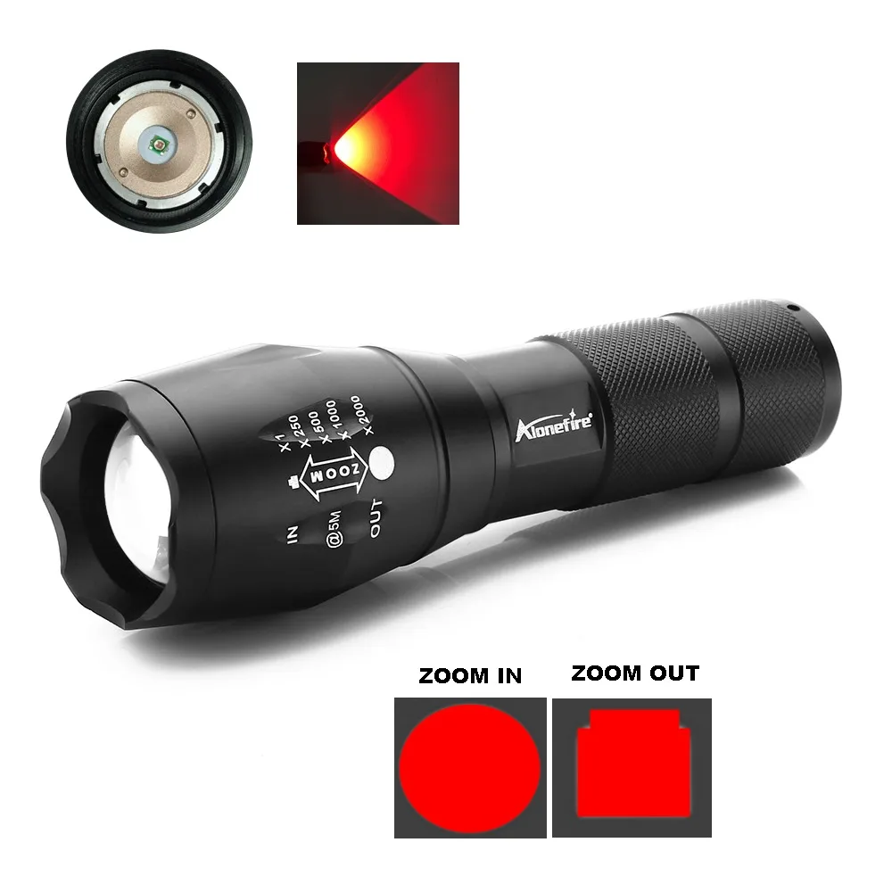 Zoom Red Light Flashlight Beekeeping Fishing Hotel Camera Blood vessels Detector Lamp Travel Hiking Work Hunting Tactical Torch