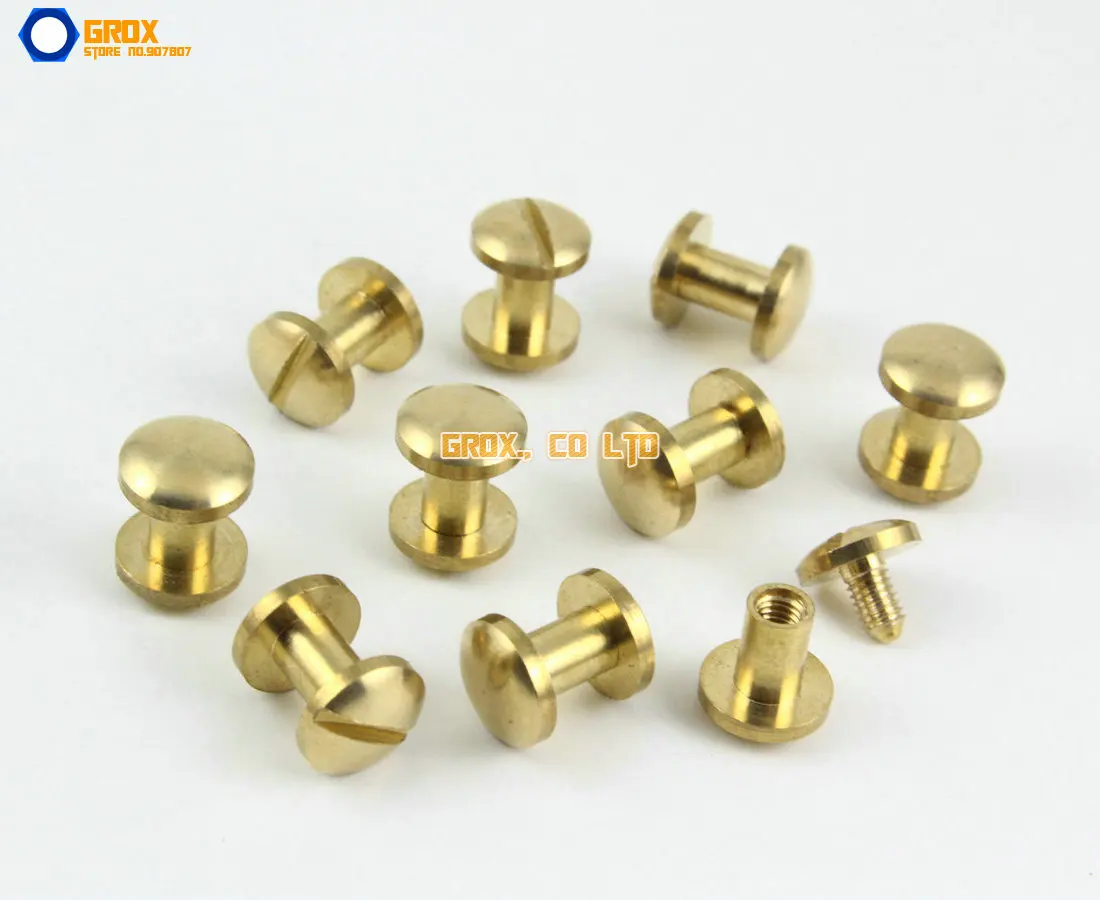 40 Pieces 8*6mm Leather Craft Belt Wallet Solid Brass Nail Rivet Chicago Screw Cambered Head